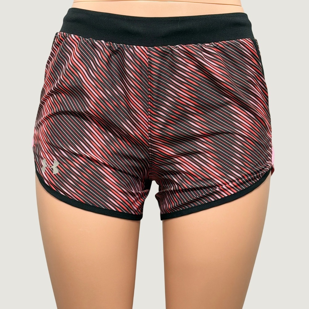 Under Armour Fly By 2.0 Womens XS HeatGear Running Shorts Black Pink